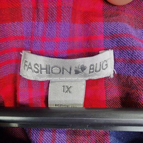 Womens Fashion Bug Blouse Shirt Button Up 100% Cotton Long Sleeve Size 1X - Picture 3 of 8